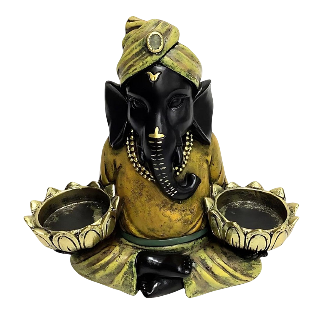 15.5cm Resin Yoga Ganesh Statue With2 Tea Light Holder