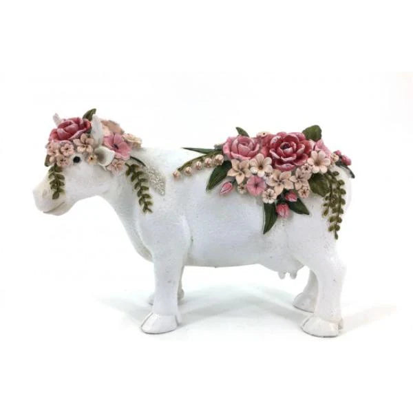 Resin Floral Cow Statue 25.2x9.7x17.8cm