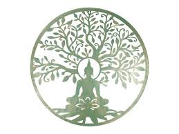 60cm Metal Green Buddha/tree Of Life Wall Art
