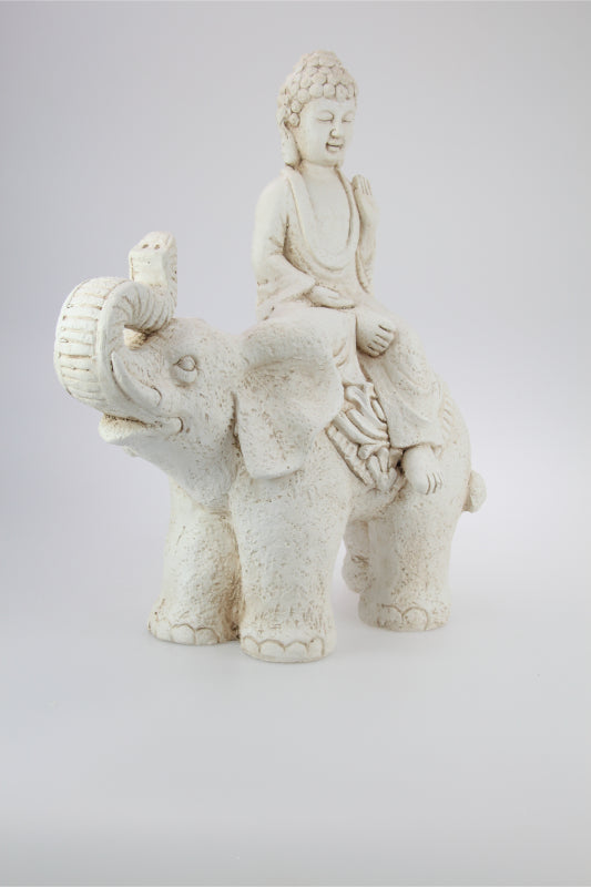 48cm Cream Buddha Sitting on Elephant