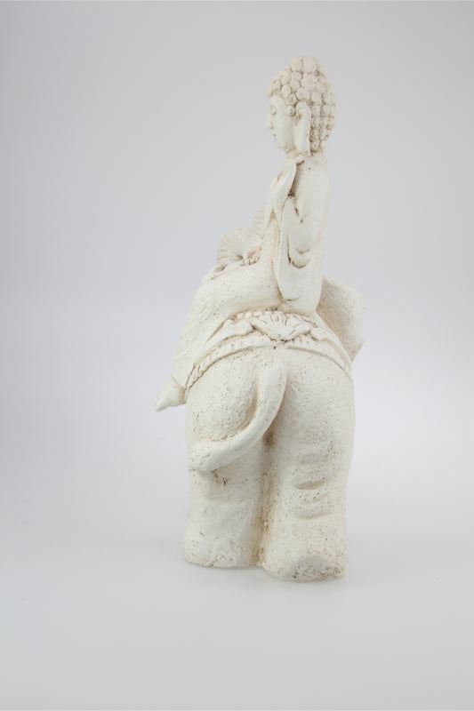 48cm Cream Buddha Sitting on Elephant
