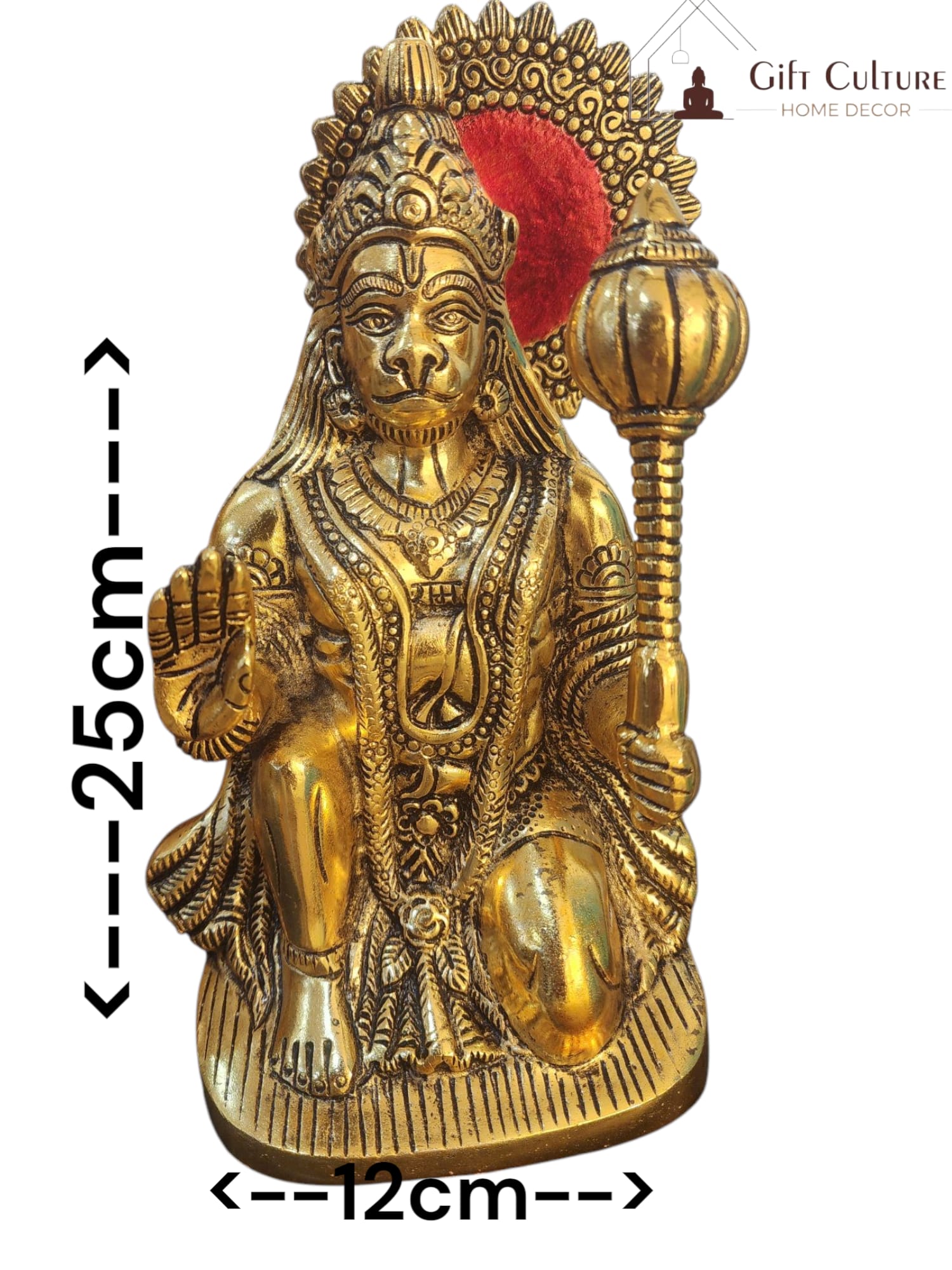 25CM Gold Metal Hanumanji Idol – Seated with Gada & Chakra