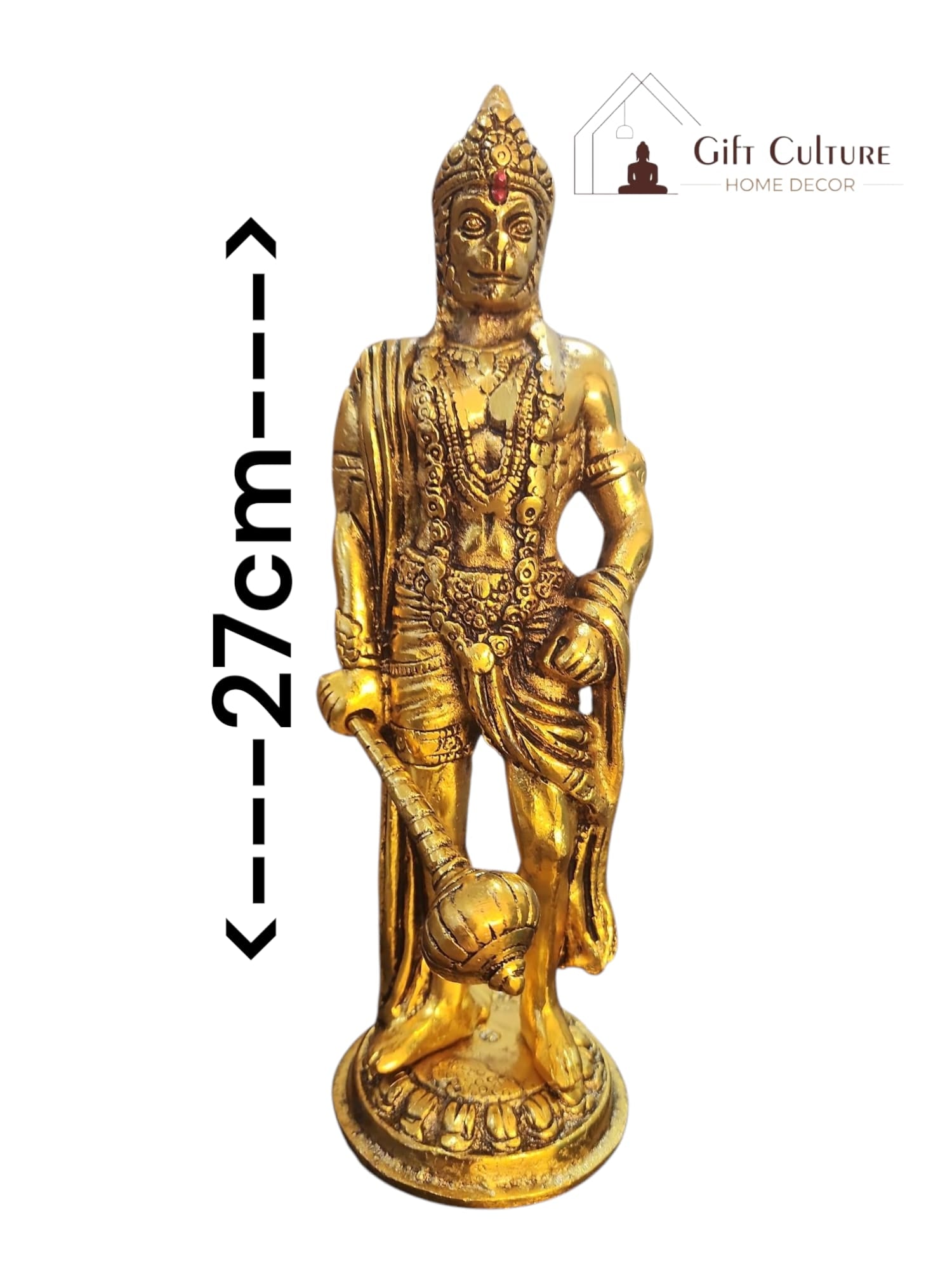 27CM Gold Metal Hanumanji Idol – Standing with Gada