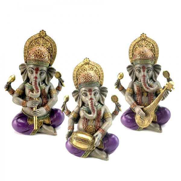 Set of 3 23.5CM Resin Musician Ganesh Statues