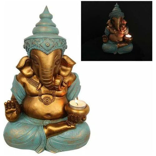 31cm Gold Sitting Ganesh With Tealight Hold
