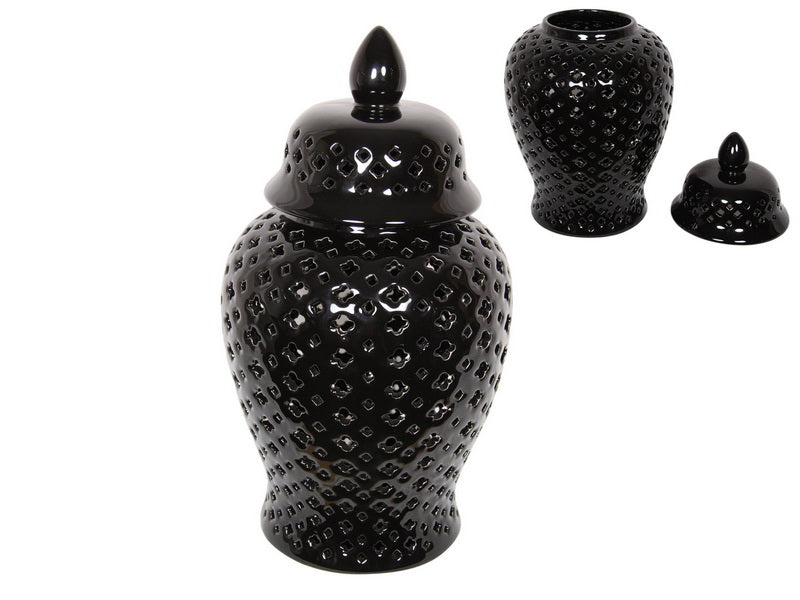 37cm Black Moroccan Round Temple Ginger Jar