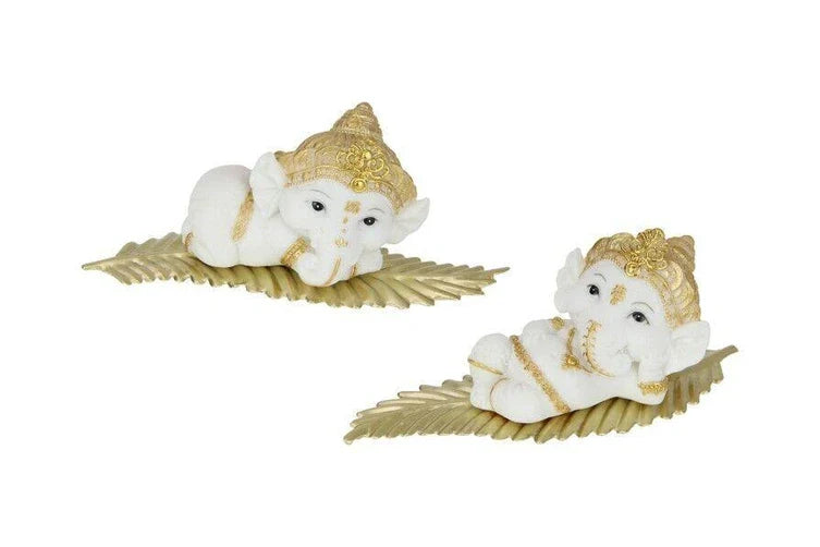 15cm Ganesh On Gold Decor Leaf