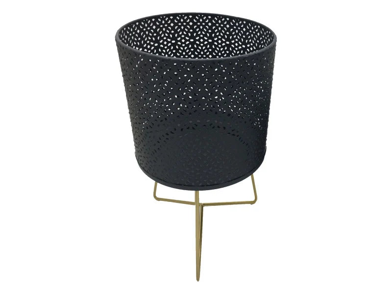 23cm Black Decor Lantern/pot On Gold Stand
