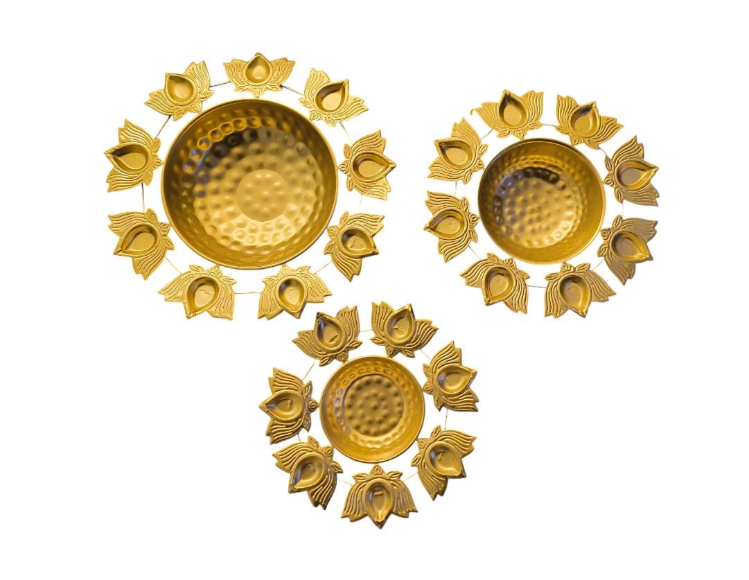 Diwali Urli Tray 3Pcs Lotus and Peacock design