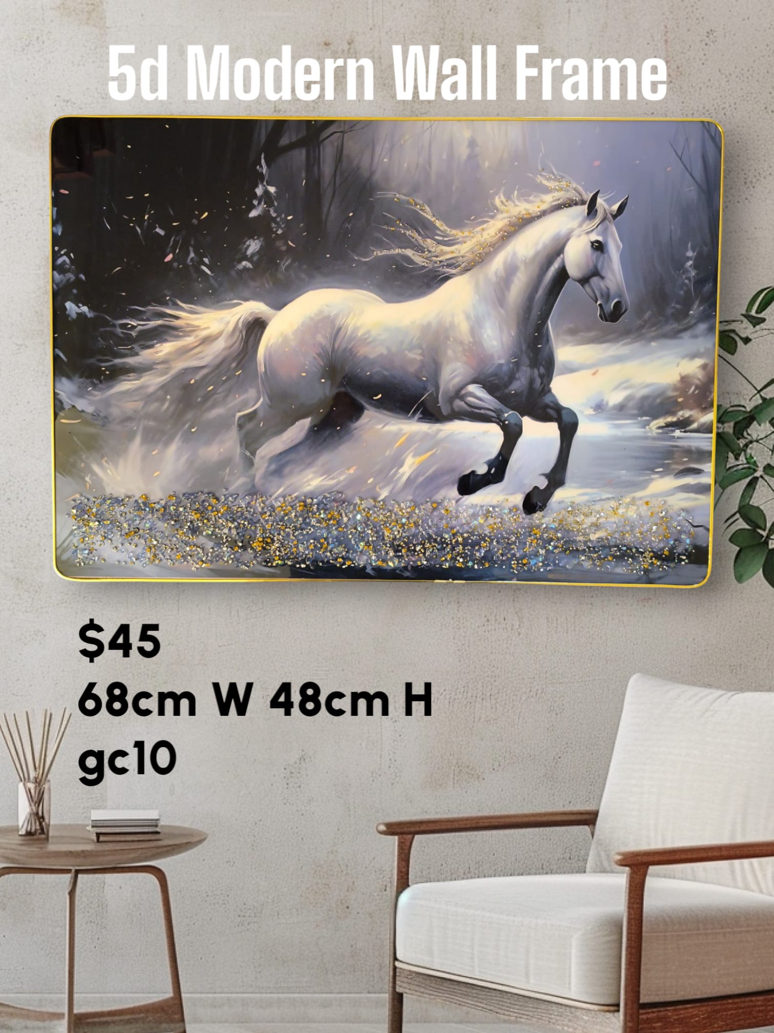 Running White horse 5D Crystal Porcelain Wall Painting