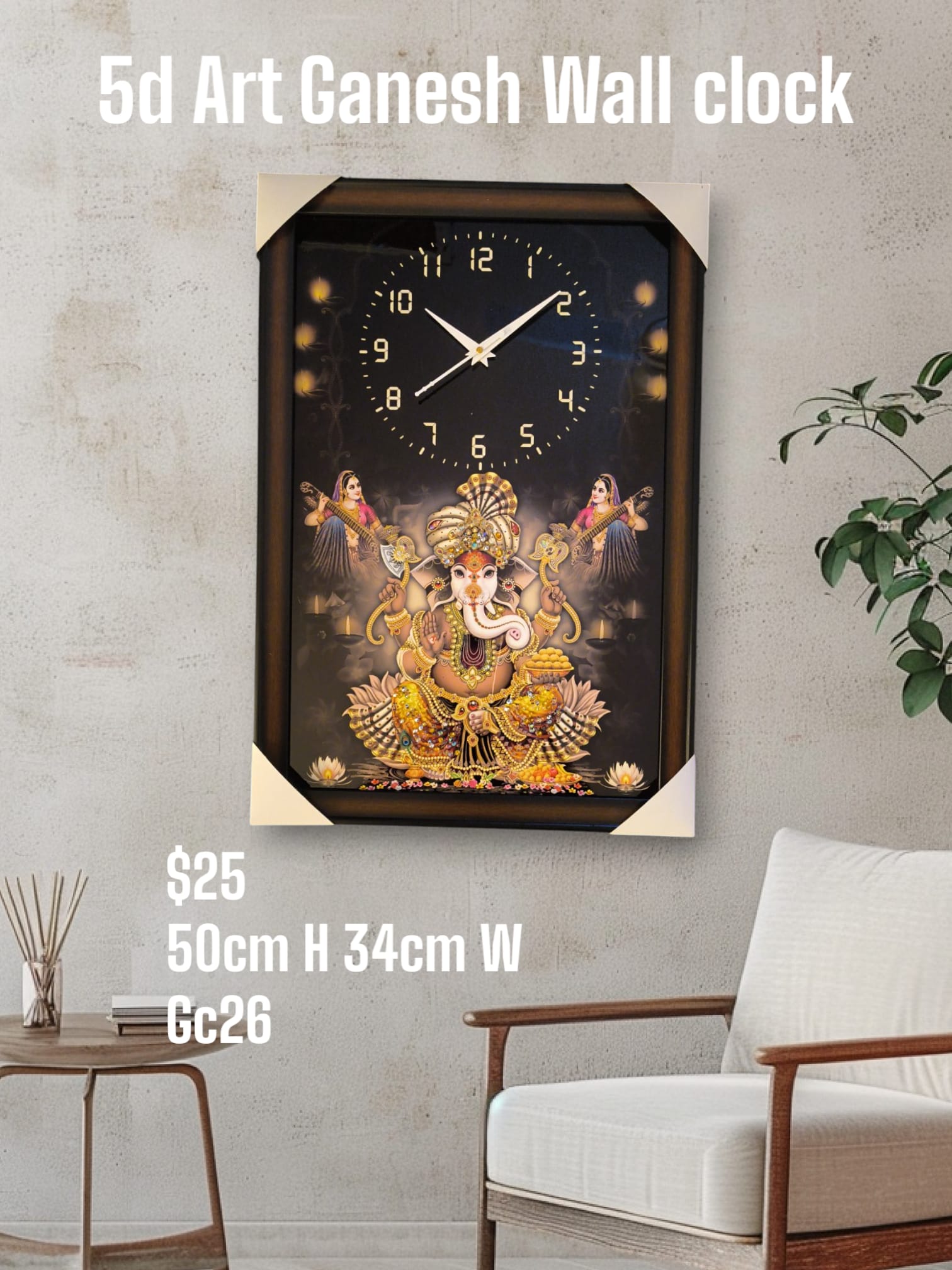 Ganeshji Wall Clock 5d Crystal Art
