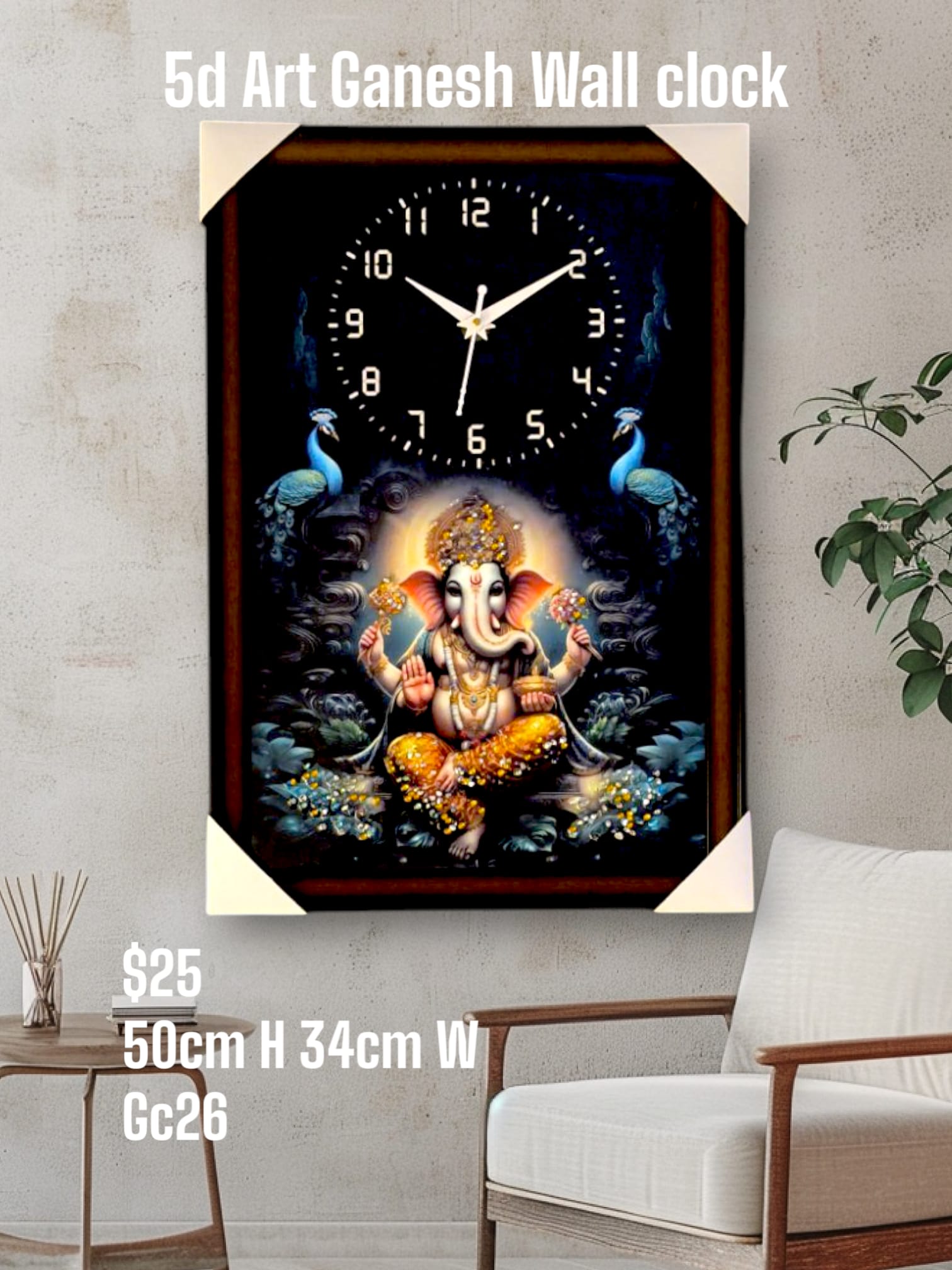 Ganeshji Wall Clock 5d Crystal Art