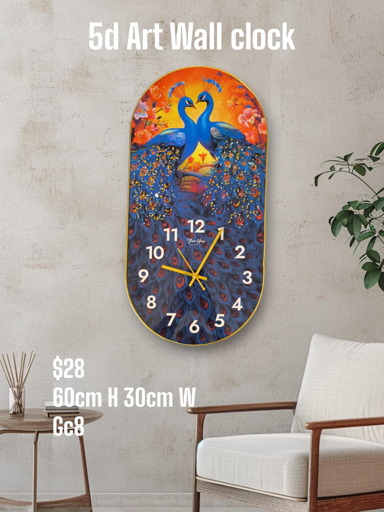 Peacock 5d Crystal Art Wall Clock