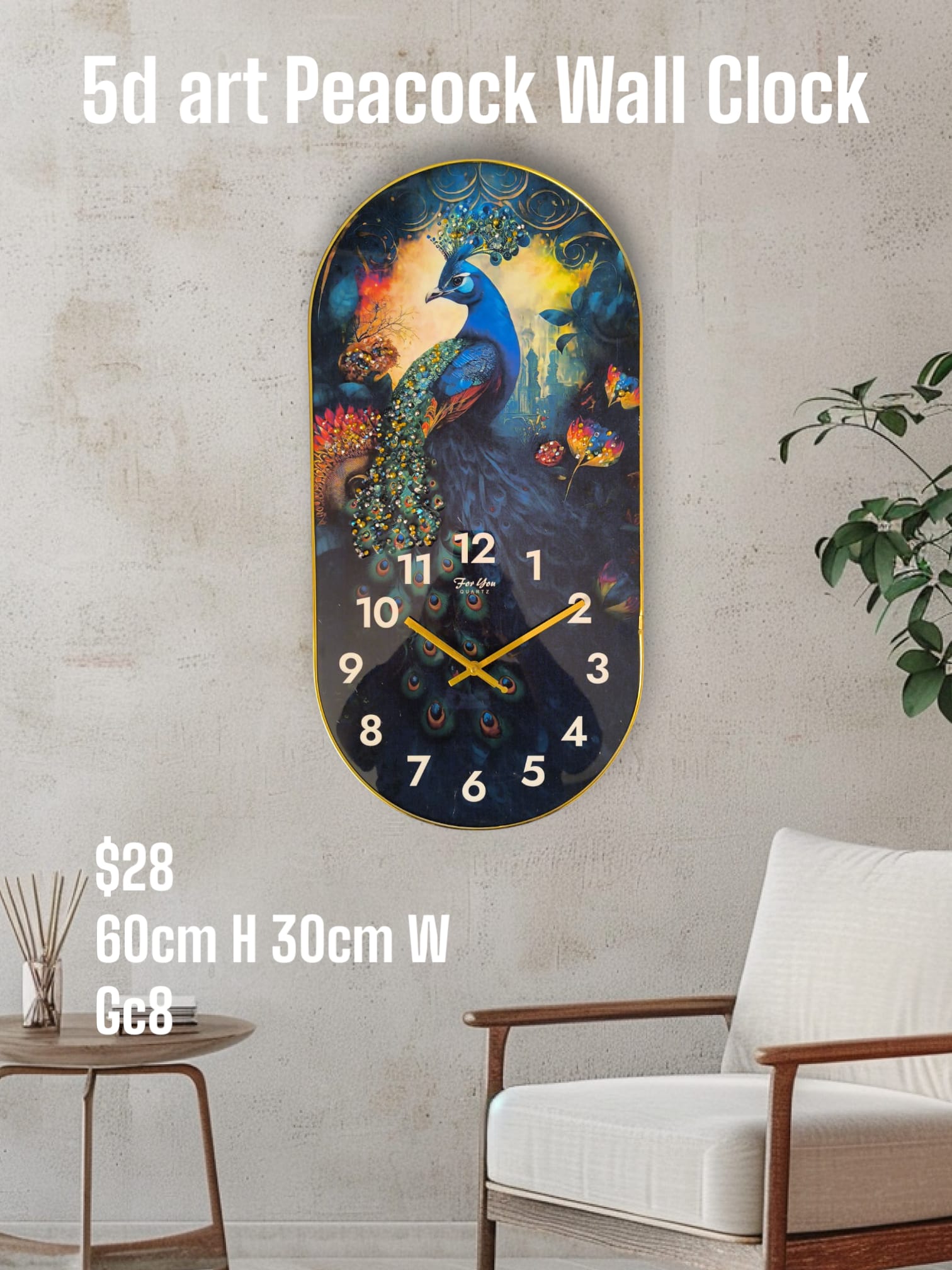 Peacock 5d Crystal Art Wall Clock