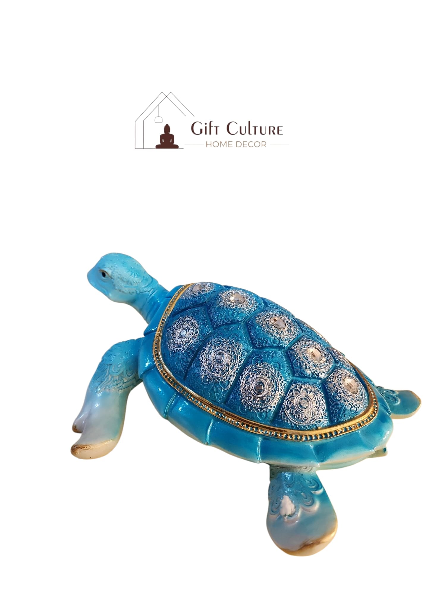 23cm Blue Turtle With Silver Pattern