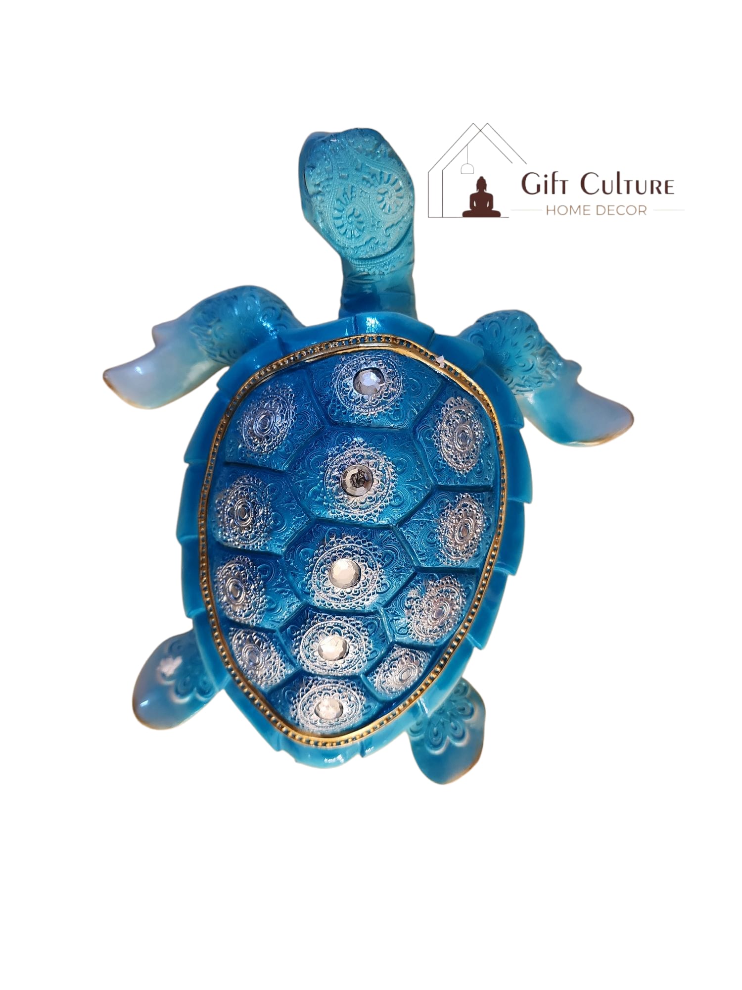 23cm Blue Turtle With Silver Pattern